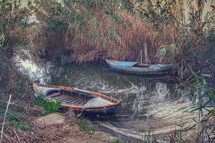Barcas de pesca en la laguna